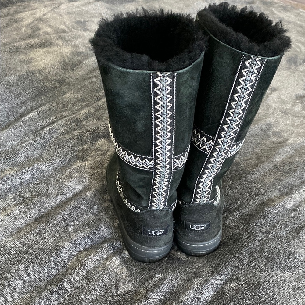 UGG Black Suede Boots with Embroidered Details